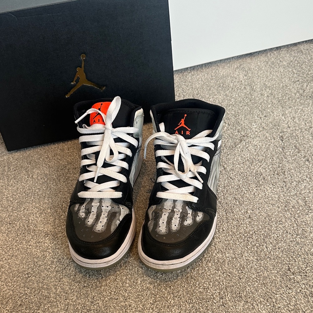 Jordan Kids Sneakers Black and White with Orange Accents